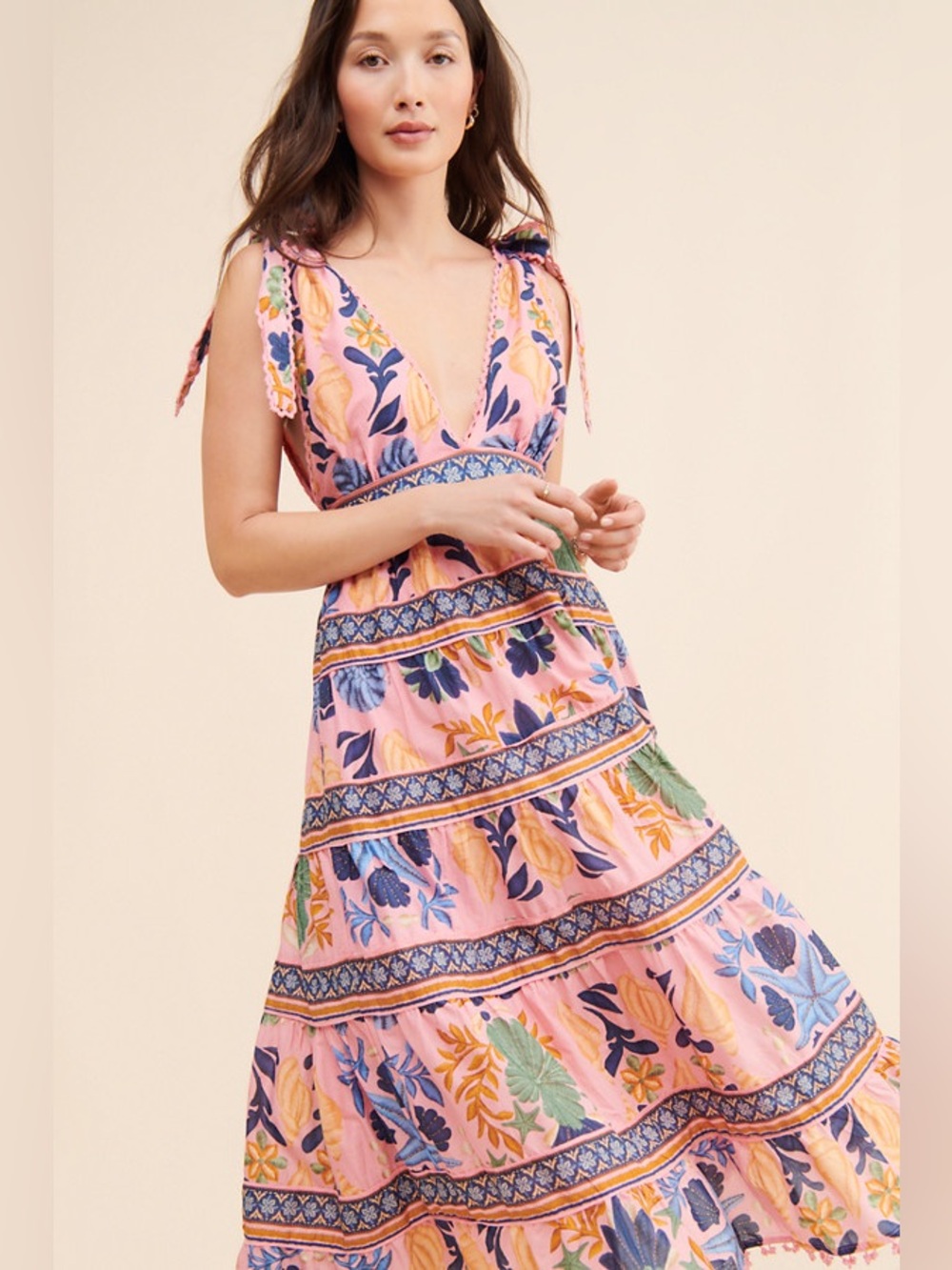 Farm Rio Seashell Tapestry Midi Dress - Pink